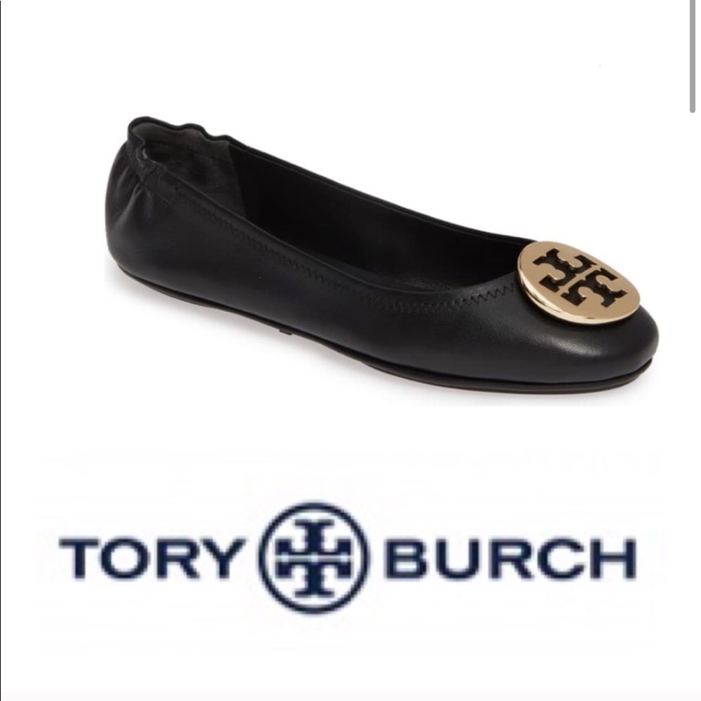 TORY BURCH Minnie Black Leather Ballet Flats 6.5